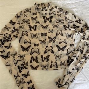 black and cream butterfly mesh long sleeve